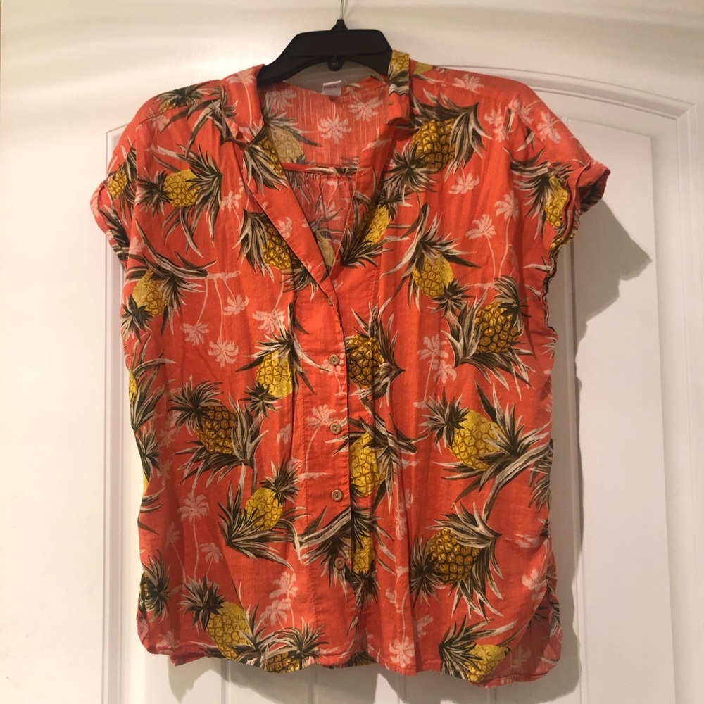 Pineapple Print Short Sleeved Button Down